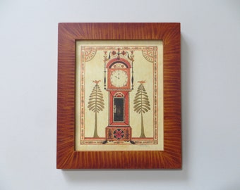 Grandfather Clock Fraktur In A Vinegar Grained Frame