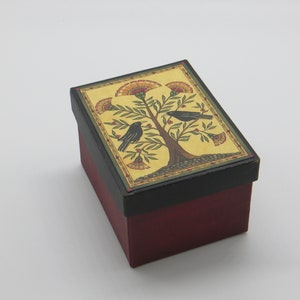 Crow Fraktur Tree Small Paper Mache Storage Gift Box