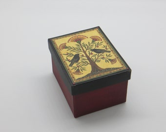 Crow Fraktur Tree Small Paper Mache Storage Gift Box