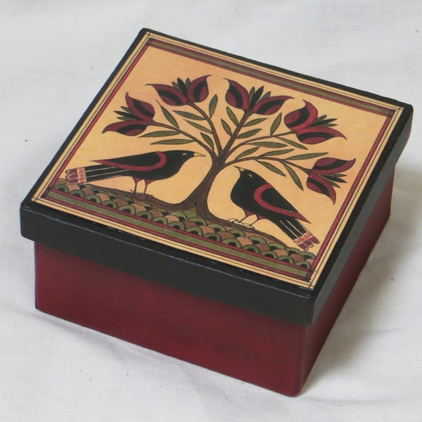Tulip Tree and Red Winged Blackbirds    Small Decorative Paper Mache Box