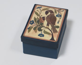 Plucking Bird and Morning Glory Paper Mache Storage Gift Box