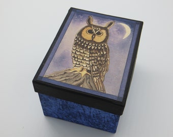 Long Eared Owl-Small Decorative Paper Mâché Storage Gift Box