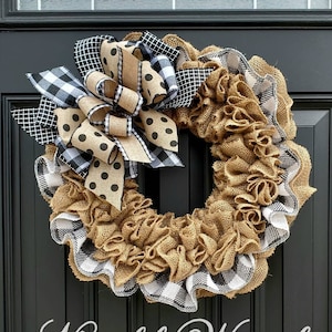 Year round burlap wreath, farmhouse buffalo check wreath, all seasons wreath, farmhouse decor, buffalo check decor