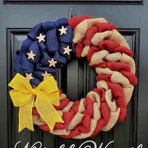 Military Wreath, Deployment wreath, Support our troops, Patriotic, burlap, yellow awareness ribbon for troops, deployment gifts