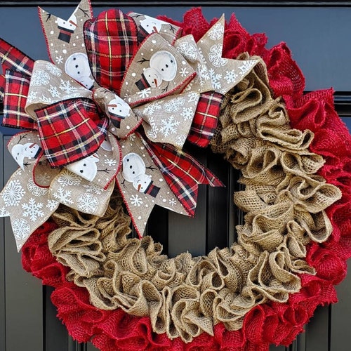 Christmas Snowman Burlap Wreath