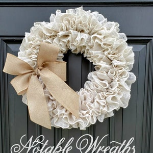 Farmhouse wreath, neutral wreath, burlap wreath, year round wreath, everyday wreath, all seasons wreath, cream wreath, housewarming gift