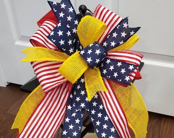 Deployment bow, Deployment ribbon, patriotic bow, yellow support our troops bow, deployment gifts