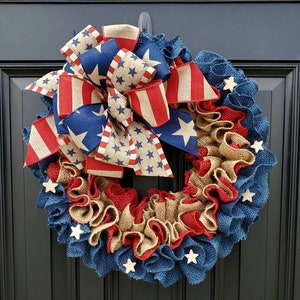 Rustic patriotic wreath, Fourth of July wreath for front door, Patriotic wreath, Americana wreath, American flag wreath, double doors