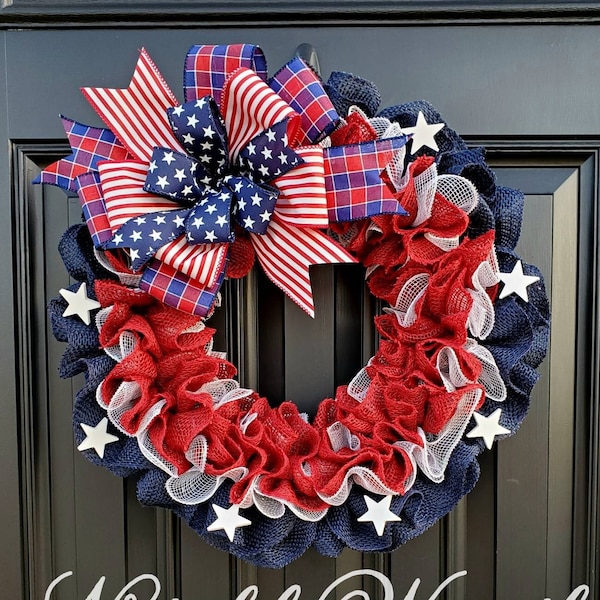 Patriotic Wreath for Front Door - Etsy