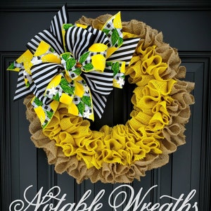 Summer burlap lemon wreath for front door, year round burlap wreath, yellow burlap wreath, Spring wreath