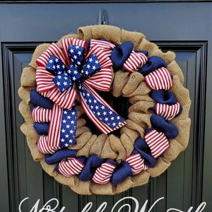 Patriotic American flag wreath, Fourth of July wreath for front door, Patriotic wreath, Americana wreath