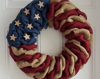 Patriotic wreath for front door, fourth of July decor, patriotic burlap wreath, American flag wreath for front door, memorial day wreath