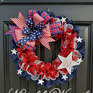 Patriotic American flag wreath, Rae Dunn inspired, Fourth of July wreath for front door, Patriotic wreath, Americana wreath, American flag