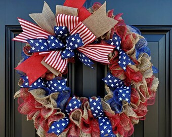 Patriotic wreath for front door, Fourth of July wreath for front door, Patriotic wreath, Americana wreath, American flag wreath, double door