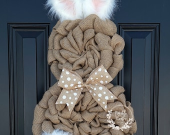 Easter burlap wreath, Spring wreath, bunny wreath, Easter bunny wreath, Front door wreath, natural burlap wreath, rustic Easter wreath