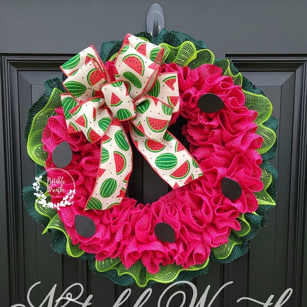 Summer Watermelon wreath, Summer Watermelon burlap wreath for front door, Watermelon decor