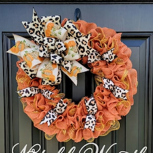 Fall Cheetah print pumpkin wreath, orange Fall wreath, animal print Autumn wreath, gold wreath