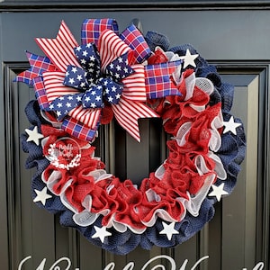 Patriotic American flag wreath, Fourth of July wreath for front door, Patriotic wreath, Americana wreath, American flag wreath, double doors