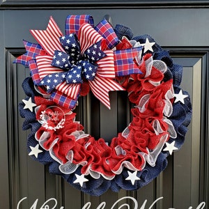 Patriotic American flag wreath, Fourth of July wreath for front door, Patriotic wreath, Americana wreath, American flag wreath, double doors