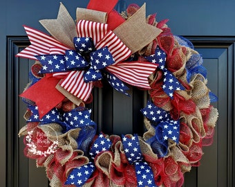 Memorial day wreath, Patriotic wreath for front door, Fourth of July wreath for front door, Patriotic wreath, Americana wreath