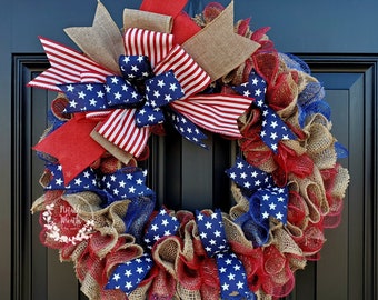 Patriotic wreath for front door, Fourth of July wreath for front door, Patriotic wreath, Americana wreath, American flag wreath, double door