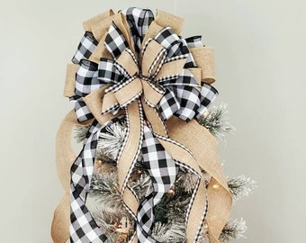 Buffalo Check Christmas Tree Topper Bow: Farmhouse Style