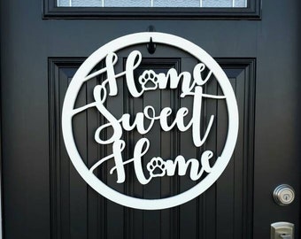 Home Sweet home dog door sign, dog door hanger for front door, gifts for pet lovers, gifts for dog lovers, year round door hanger