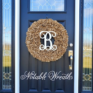 Plain burlap wreath, Extra large and full 27&quot; plain burlap ruffle wreath, monogram wreath, all seasons wreath, large year round wreath