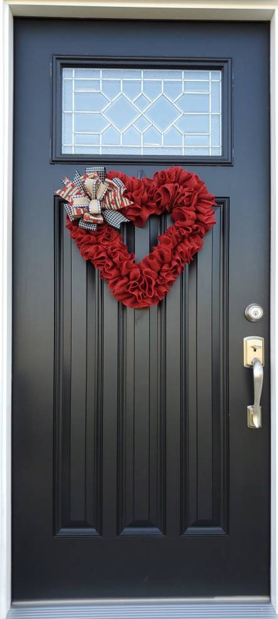 Valentines Day Wreath, 18 Inch Burlap Heart Shaped Door Wreath with Buffalo  Plaid Bows, Valentines Wreaths for Front Door Farmhouse Valentine's Day