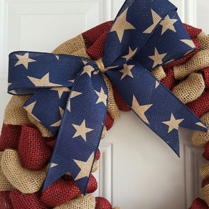 Patriotic burlap wreath for front door, fourth of july wreath, Americana wreath, housewarming gifts image 3