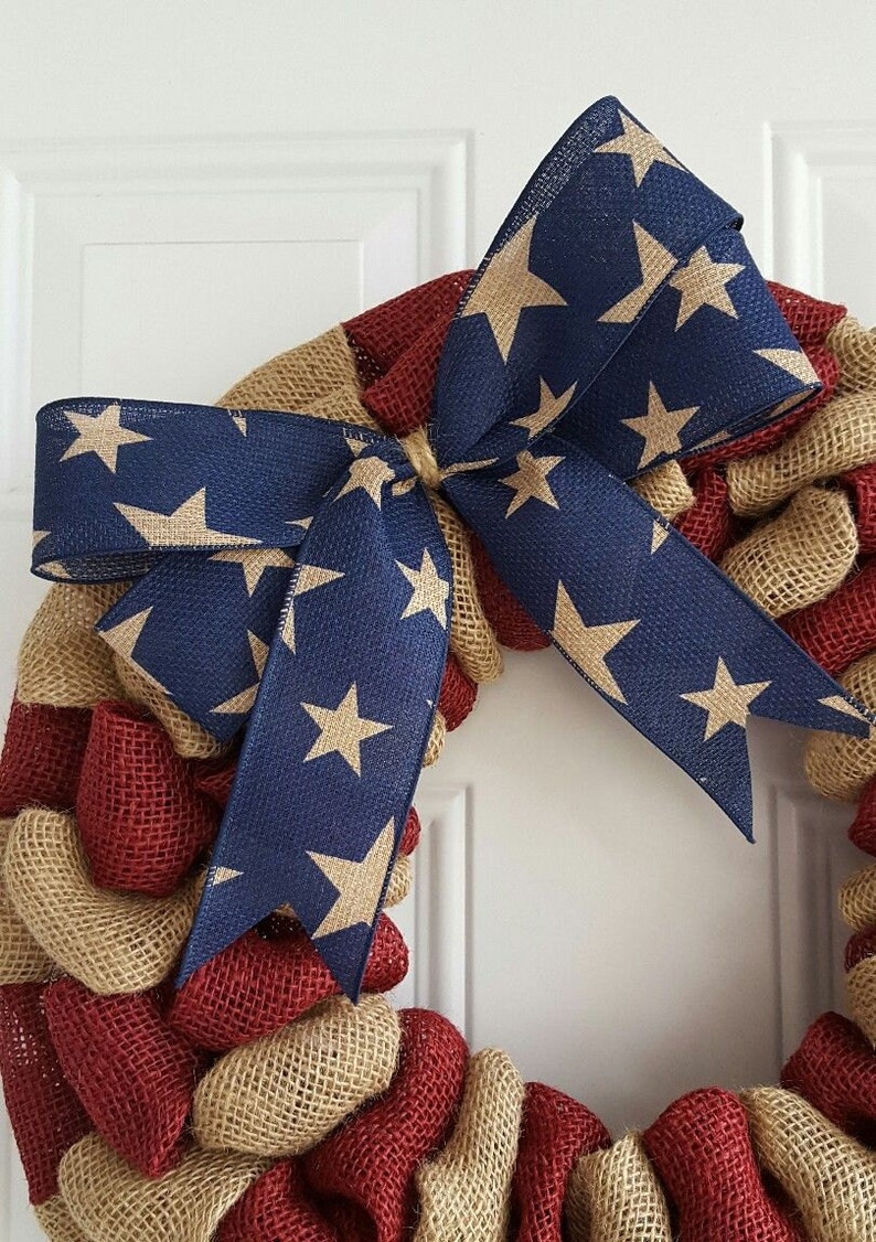 Patriotic burlap wreath for front door, fourth of july wreath, Americana wreath, housewarming gifts image 3