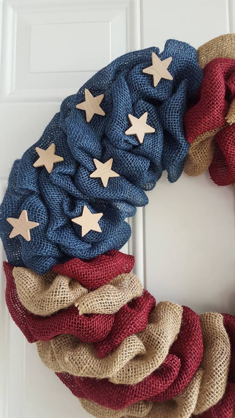 Patriotic wreath, patriotic burlap wreath, Americana wreath, primitive wreath, farmhouse wreath, military wreath, farmhouse decor, all seaso image 2