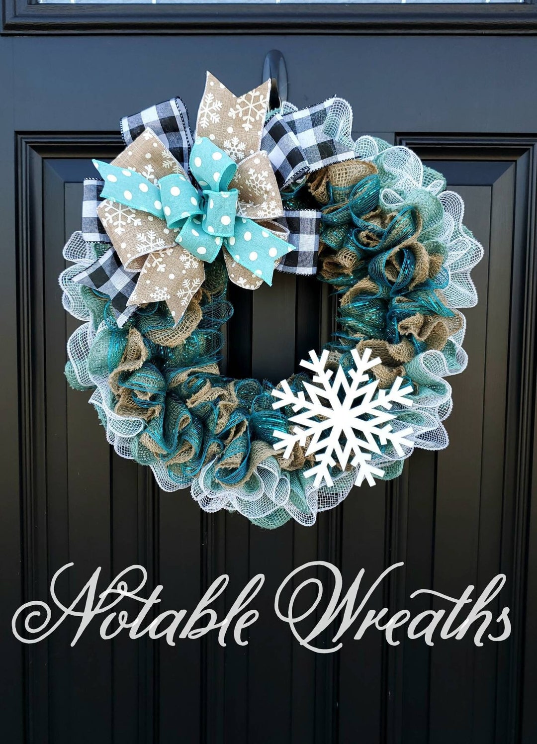 Teal Winter Wreath: Rustic Burlap Snowflake Front Door Decor - Etsy