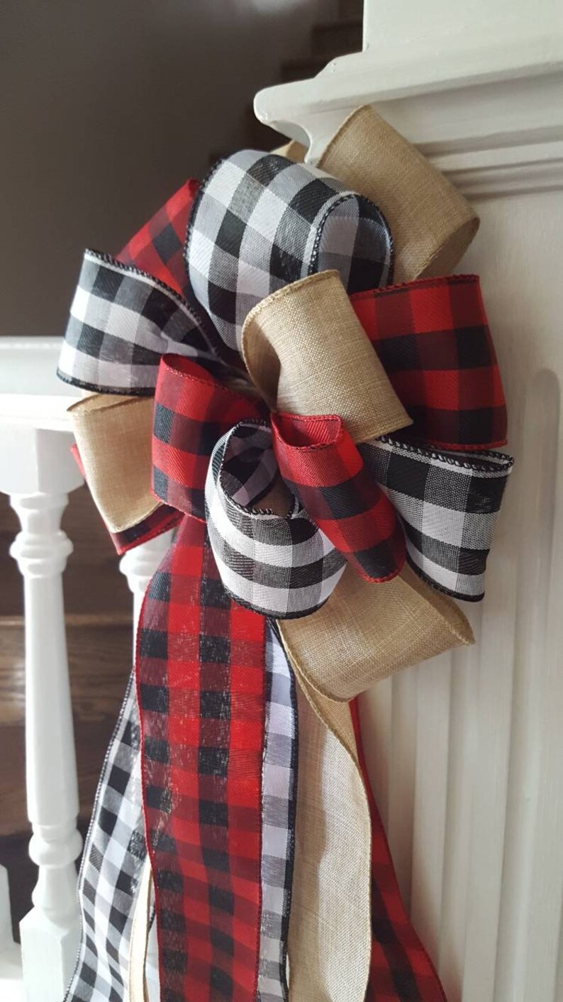 Rustic Christmas Tree Toppers Plaid Tree Topper Bows Etsy