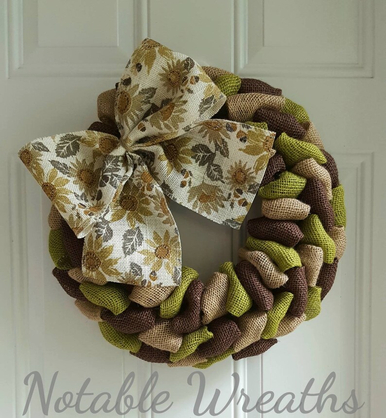 green wreath Fall wreath rustic wreath Thanksgiving wreath burlap wreath brown wreath Fall wreath for front door