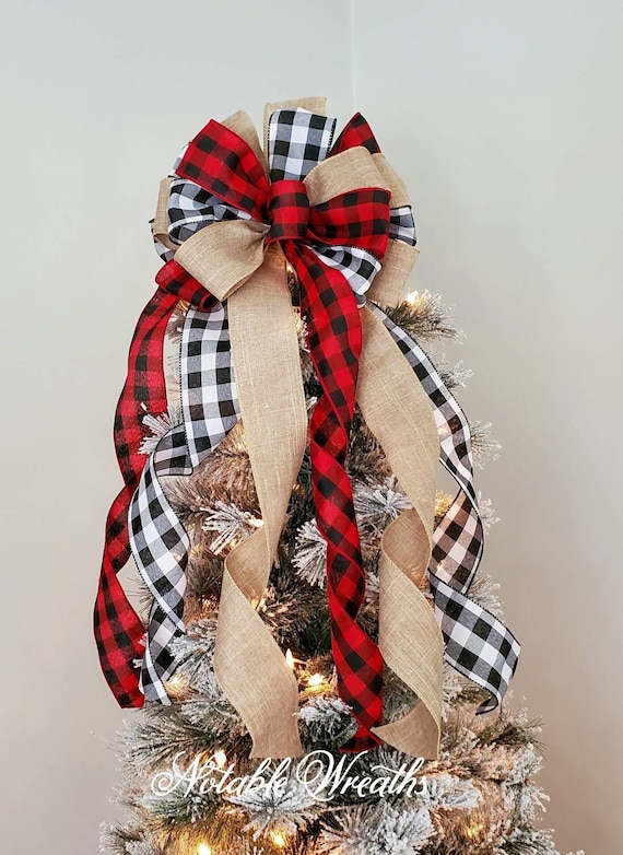 Plaid bow christmas tree topper Clearance