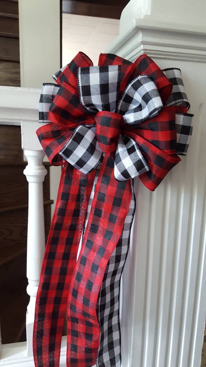 Rustic tree topper bow plaid tree topper bow farmhouse Etsy