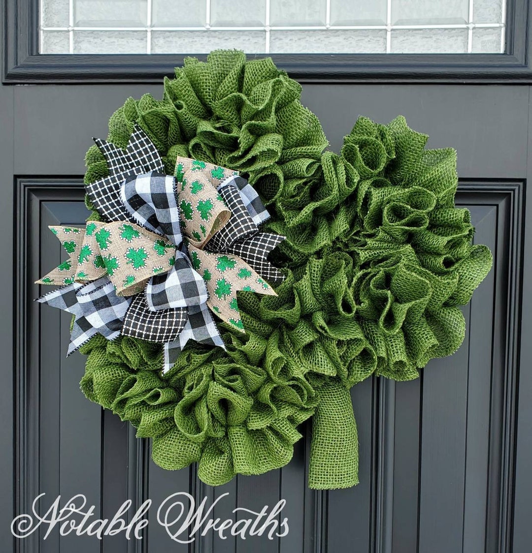Green St. Patrick's Day Burlap Wreath for Front Door