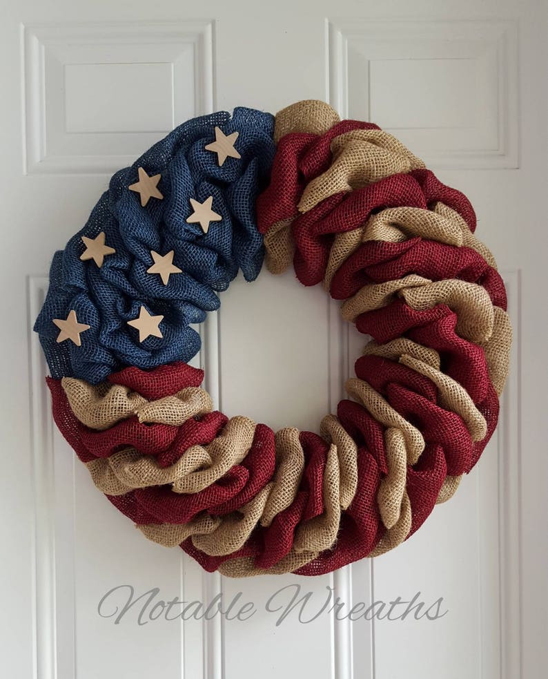 Patriotic wreath, patriotic burlap wreath, Americana wreath, primitive wreath, farmhouse wreath, military wreath, farmhouse decor, all seaso 画像 1