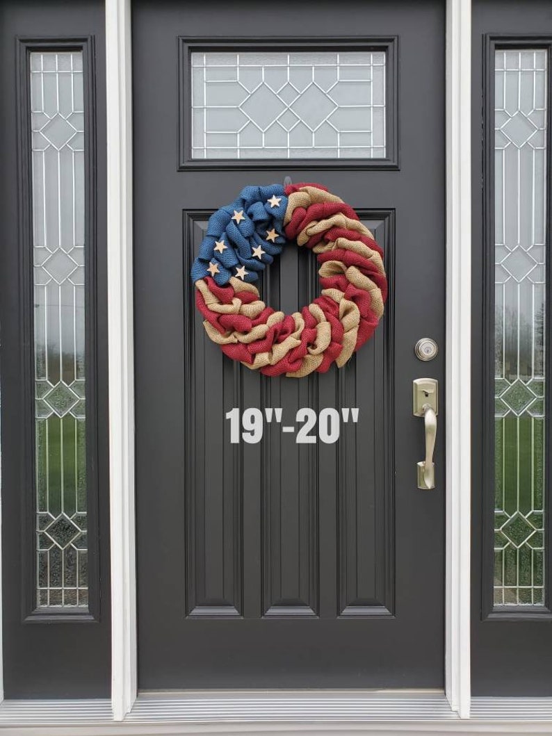 Patriotic wreath, patriotic burlap wreath, Americana wreath, primitive wreath, farmhouse wreath, military wreath, farmhouse decor, all seaso image 6
