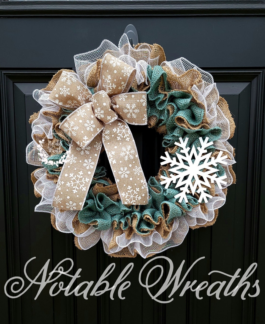Turquoise Burlap Snowflake Wreath: Winter Front Door Decor - Etsy
