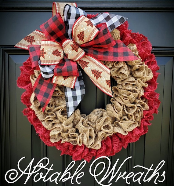Burlap christmas wreaths deals