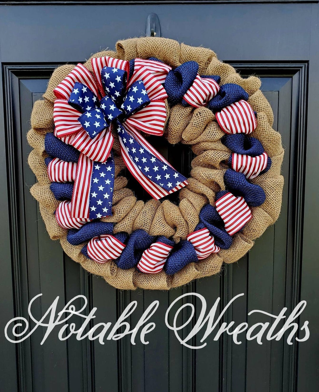 Patriotic American Flag Wreath, Fourth of July Wreath for Front Door