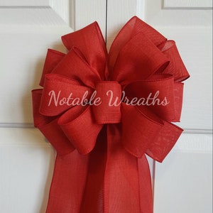 Red Polyester Christmas Tree Topper Bow: Crimson Banister Decoration (10x25in)