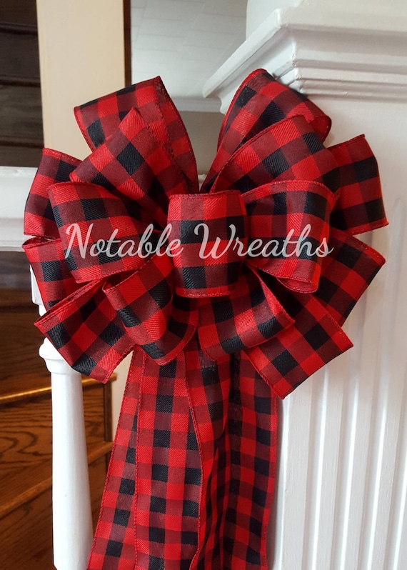 Red /& black buffalo plaid bow tree topper