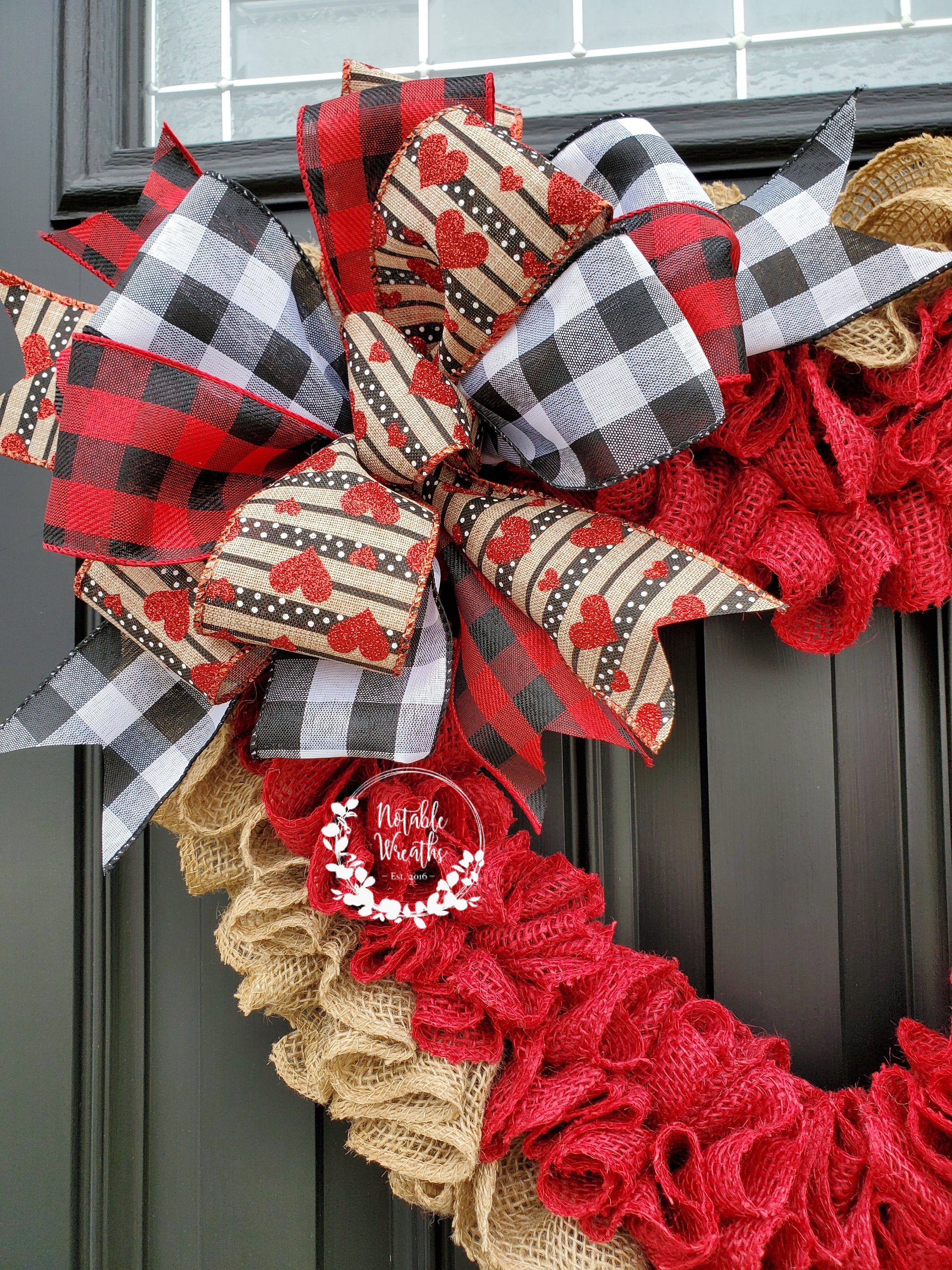 LANGFON Large Valentines Day Wreath Bows, Valentine Red Heart Spots Truck  Bows for Wreaths - White Burlap Valentine's Gift Wedding Party Holiday
