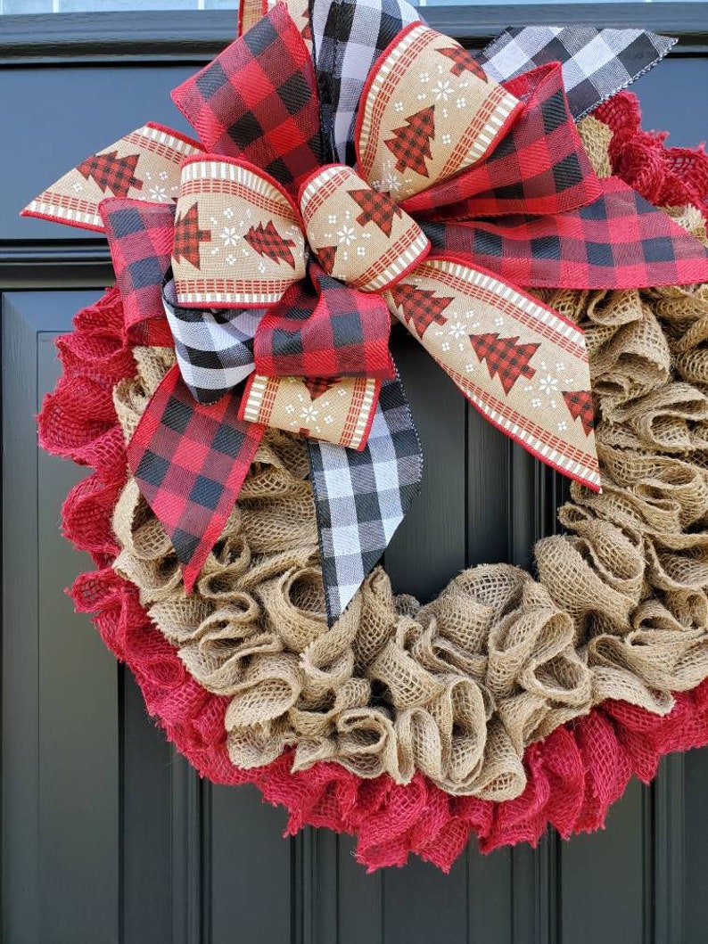 Christmas Burlap Wreath for Front Door Rustic Burlap Etsy