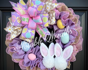 Easter wreath, bunny wreath, egg wreath, burlap spring wreath for front door