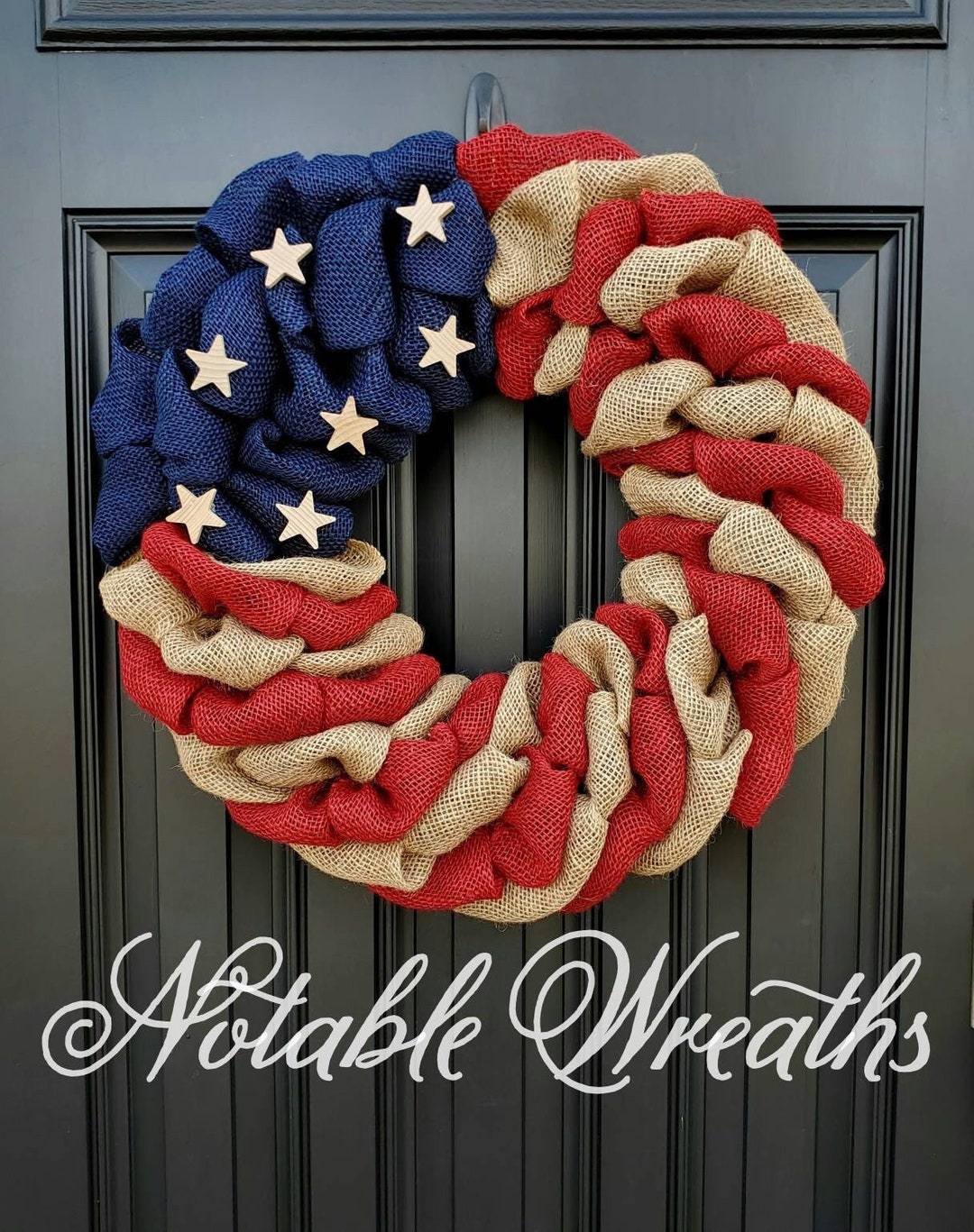 Patriotic Burlap Wreath: Americana Farmhouse Decor With Wood Stars ...