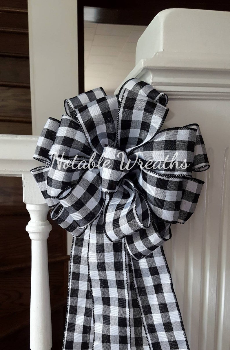 Tree Topper Bow Black and White Buffalo Check Tree Topper Etsy